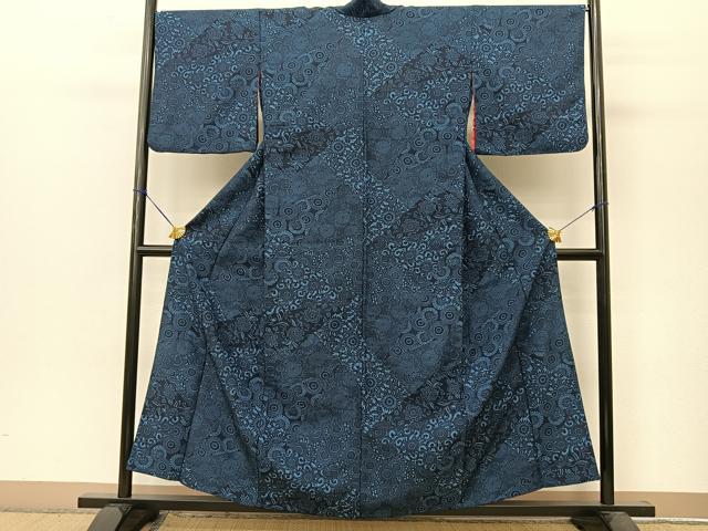 平和屋着物▽小紋 単衣 型染め 切嵌更紗花唐草文 洗える着物 BAAT9105yc
