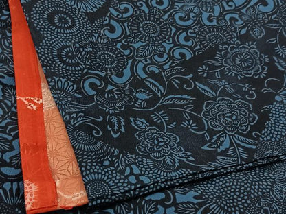 平和屋着物▽小紋 単衣 型染め 切嵌更紗花唐草文 洗える着物 BAAT9105yc