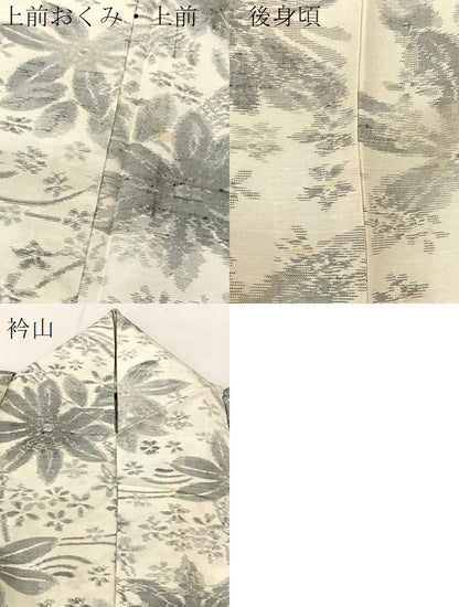 平和屋着物▽上質な紬 単衣 花尽くし 正絹 逸品 BAAT9106yc