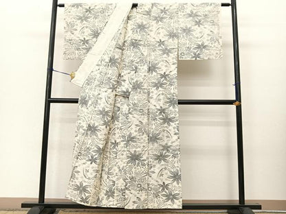平和屋着物▽上質な紬 単衣 花尽くし 正絹 逸品 BAAT9106yc