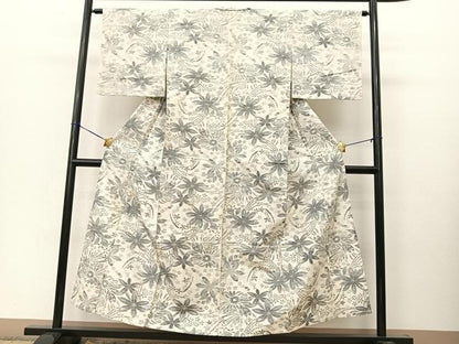平和屋着物▽上質な紬 単衣 花尽くし 正絹 逸品 BAAT9106yc
