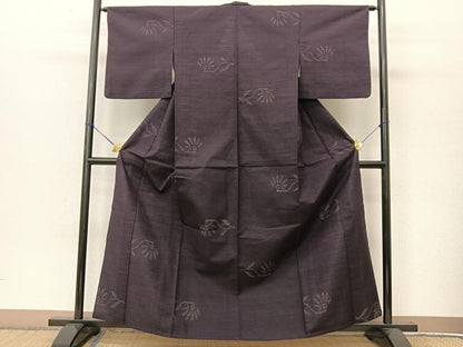 平和屋着物▽結城紬 単衣 80亀甲 飛び亀甲 草花文 正絹 逸品 BAAT9107yc