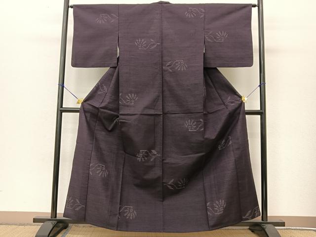 平和屋着物▽結城紬 単衣 80亀甲 飛び亀甲 草花文 正絹 逸品 BAAT9107yc