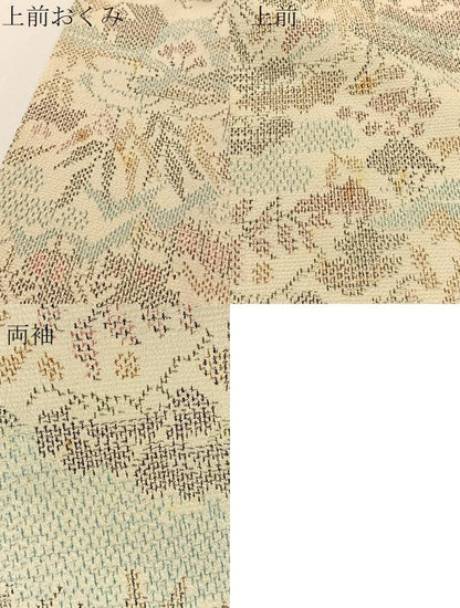 平和屋着物▽本塩沢 単衣 流水渡橋風景花文 正絹 逸品 BAAT9109yc