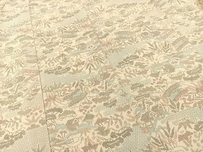 平和屋着物▽本塩沢 単衣 流水渡橋風景花文 正絹 逸品 BAAT9109yc