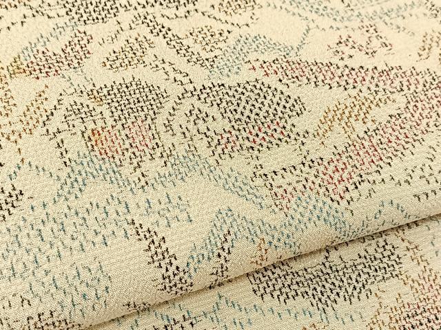 平和屋着物▽本塩沢 単衣 流水渡橋風景花文 正絹 逸品 BAAT9109yc