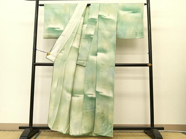 平和屋着物▽上質な小紋 単衣 作家物 草花文 暈し染め 正絹 逸品 BAAT9116yc