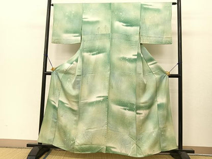 平和屋着物▽上質な小紋 単衣 作家物 草花文 暈し染め 正絹 逸品 BAAT9116yc