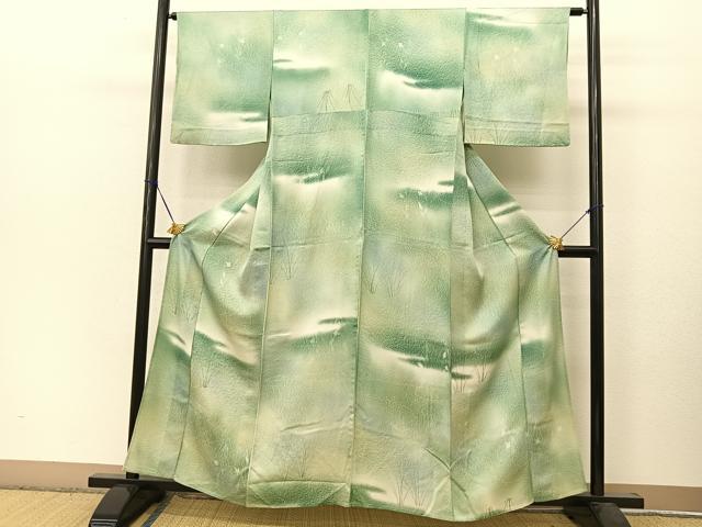 平和屋着物▽上質な小紋 単衣 作家物 草花文 暈し染め 正絹 逸品 BAAT9116yc