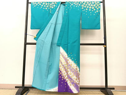 平和屋着物▽訪問着 単衣 桜斜線文 金彩 洗える着物 BAAT9121yc