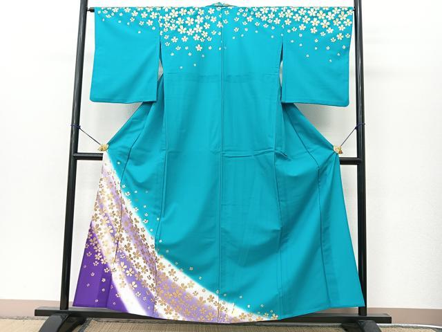 平和屋着物▽訪問着 単衣 桜斜線文 金彩 洗える着物 BAAT9121yc