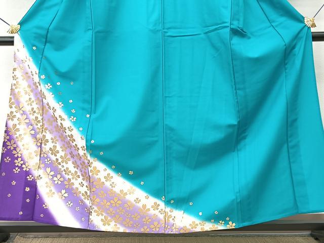 平和屋着物▽訪問着 単衣 桜斜線文 金彩 洗える着物 BAAT9121yc