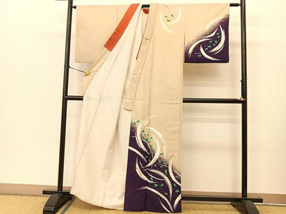 平和屋着物▽訪問着 単衣 草葉文 金彩 洗える着物 BAAT9122yc
