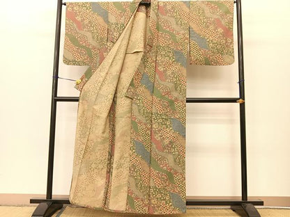 平和屋着物▽小紋 単衣 裏菊七宝文 洗える着物 BAAT9126yc