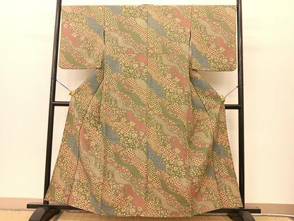 平和屋着物▽小紋 単衣 裏菊七宝文 洗える着物 BAAT9126yc