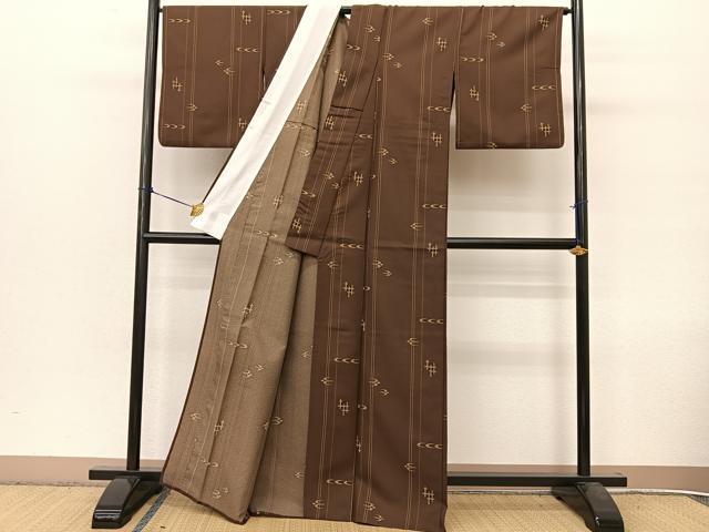平和屋着物▽小紋　単衣　琉球絣文様　洗える着物　BAAT9129yc