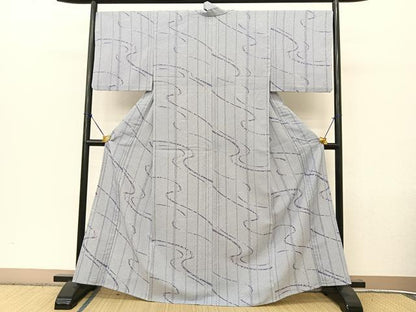 平和屋着物▽小紋 単衣 流線花文 洗える着物 BAAT9130yc