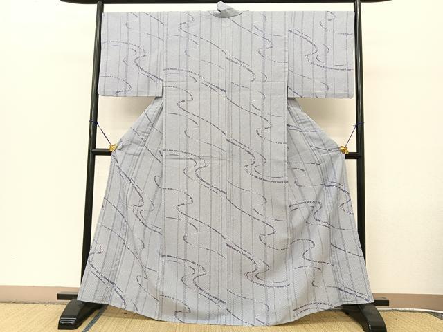 平和屋着物▽小紋 単衣 流線花文 洗える着物 BAAT9130yc