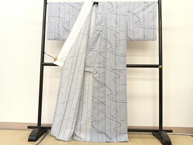 平和屋着物▽小紋 単衣 流線花文 洗える着物 BAAT9130yc