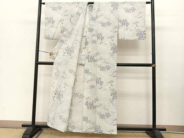 平和屋着物●小紋　単衣　草花文　洗える着物　BAAT9131yc