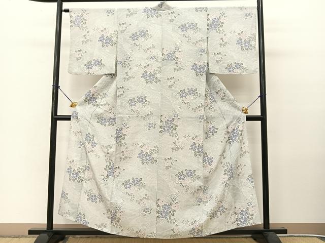 平和屋着物●小紋　単衣　草花文　洗える着物　BAAT9131yc