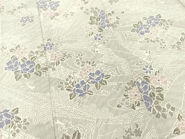 平和屋着物●小紋　単衣　草花文　洗える着物　BAAT9131yc