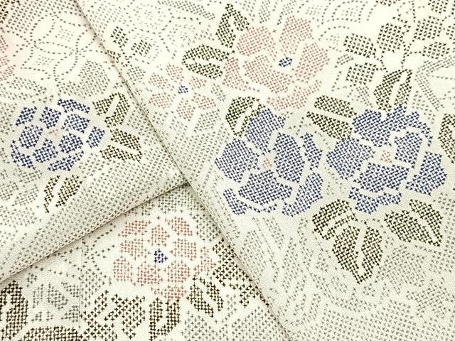 平和屋着物●小紋　単衣　草花文　洗える着物　BAAT9131yc