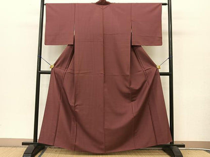 平和屋着物●結城紬　単衣　色無地　草木染　浅蘇芳色　証紙付き　正絹　逸品　未使用　BAAT9132yc