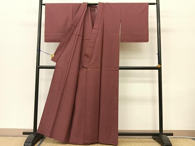 平和屋着物●結城紬　単衣　色無地　草木染　浅蘇芳色　証紙付き　正絹　逸品　未使用　BAAT9132yc