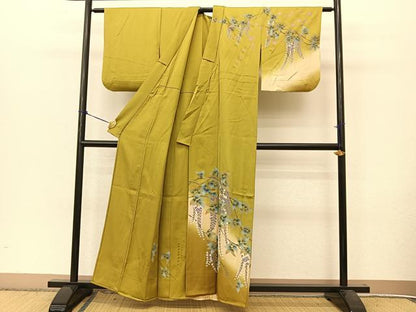 平和屋着物▽訪問着 単衣 駒刺繍 藤花房 暈し染め 銀彩 正絹 逸品 BAAT9135yc