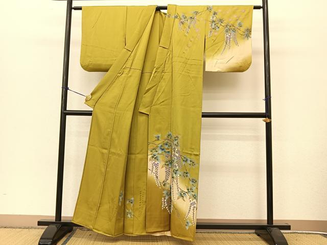 平和屋着物▽訪問着 単衣 駒刺繍 藤花房 暈し染め 銀彩 正絹 逸品 BAAT9135yc