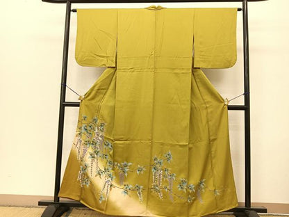 平和屋着物▽訪問着 単衣 駒刺繍 藤花房 暈し染め 銀彩 正絹 逸品 BAAT9135yc