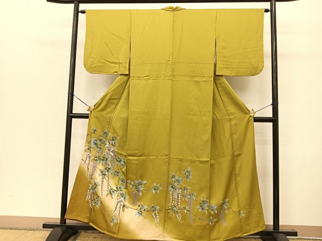 平和屋着物▽訪問着 単衣 駒刺繍 藤花房 暈し染め 銀彩 正絹 逸品 BAAT9135yc