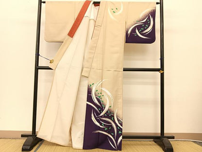 平和屋着物▽訪問着 単衣 草花文 金彩 洗える着物 BAAT9138yc