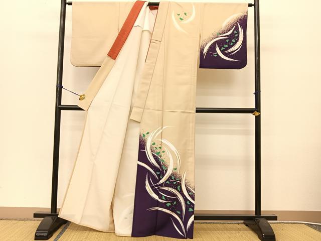 平和屋着物▽訪問着 単衣 草花文 金彩 洗える着物 BAAT9138yc