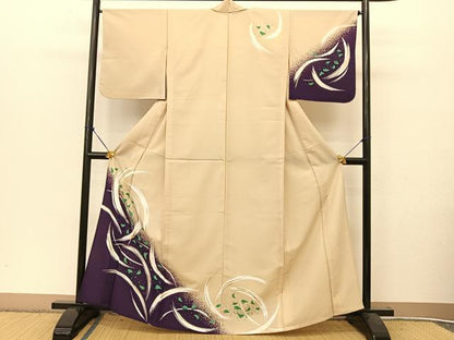 平和屋着物▽訪問着 単衣 草花文 金彩 洗える着物 BAAT9138yc