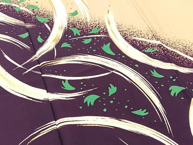 平和屋着物▽訪問着 単衣 草花文 金彩 洗える着物 BAAT9138yc