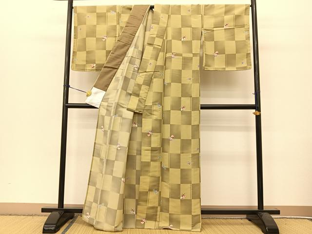 平和屋着物▽小紋　単衣　草花文　折り鶴　洗える着物　未使用　BAAT9139yc