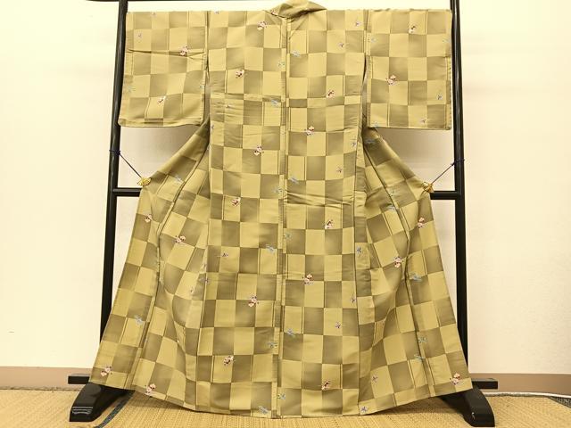 平和屋着物▽小紋　単衣　草花文　折り鶴　洗える着物　未使用　BAAT9139yc