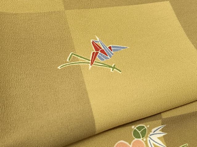 平和屋着物▽小紋　単衣　草花文　折り鶴　洗える着物　未使用　BAAT9139yc