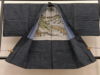 平和屋着物＃男性 長羽織 紬 絣文様 正絹 逸品 BAAT9242gt