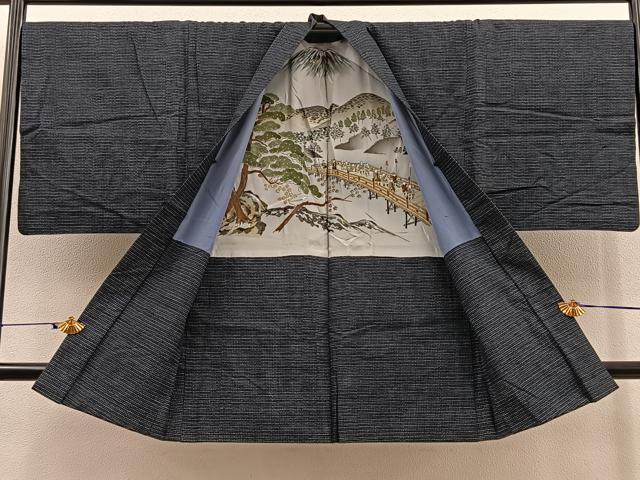 平和屋着物＃男性 長羽織 紬 絣文様 正絹 逸品 BAAT9242gt