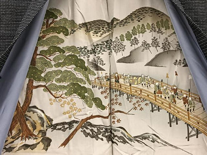 平和屋着物＃男性 長羽織 紬 絣文様 正絹 逸品 BAAT9242gt