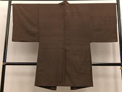 平和屋着物＃男性　長羽織　お召地　霞文　正絹　逸品　BAAT9252gt