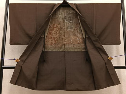 平和屋着物＃男性　長羽織　お召地　霞文　正絹　逸品　BAAT9252gt