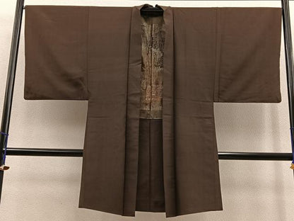平和屋着物＃男性　長羽織　お召地　霞文　正絹　逸品　BAAT9252gt