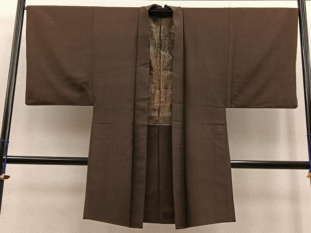 平和屋着物＃男性　長羽織　お召地　霞文　正絹　逸品　BAAT9252gt