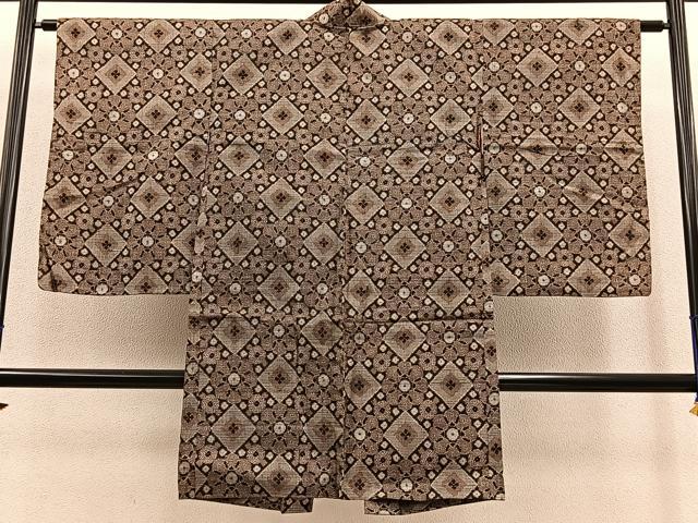 平和屋着物∞アンティーク大島 長羽織 花菱文 正絹 逸品 BAAT9254gt