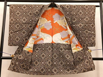 平和屋着物∞アンティーク大島 長羽織 花菱文 正絹 逸品 BAAT9254gt