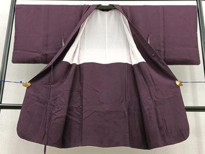平和屋着物＃道中着 ロング丈 色無地 舞桜地紋 紫紺色 さが美扱い 正絹 逸品 BAAT9259gt